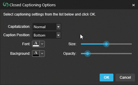 CaseGuard captioning settings