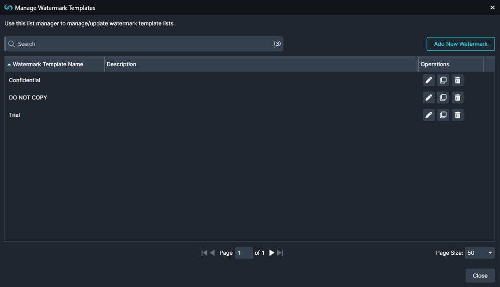 Manage existing watermarks within CaseGuard. 