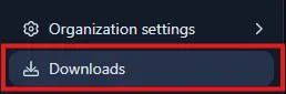 Downloads navigation item is highlighted as the active selection (with a download icon).