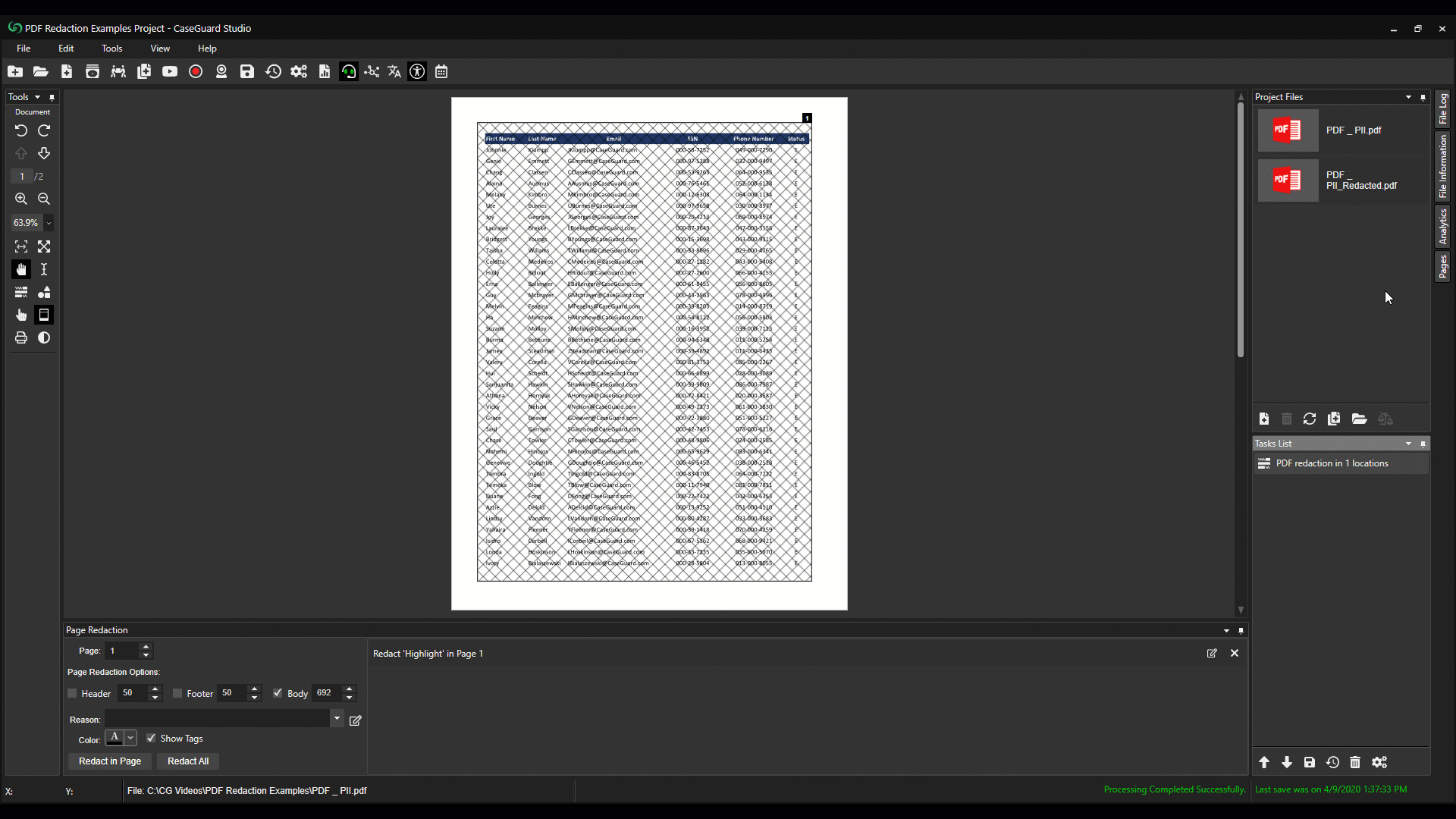 CaseGuard PDF Page Redaction