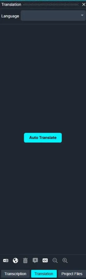 Translation app screen with language dropdown and a cyan 'Auto Translate' button on a dark UI surface.