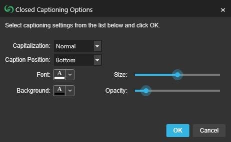 CaseGuard Closed Captions Options