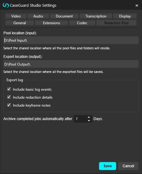 caseguard-redaction-pool-settings | CaseGuard caseguard-redaction-pool-settings