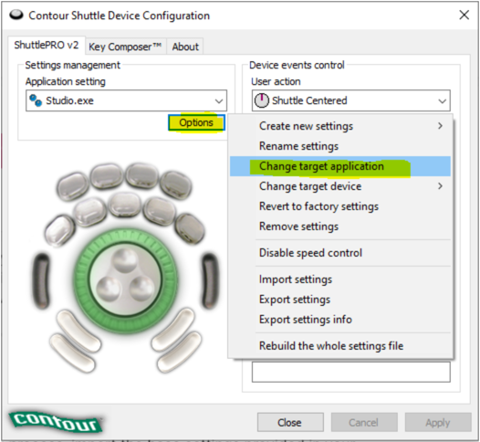 shuttle-pro-change-target-application