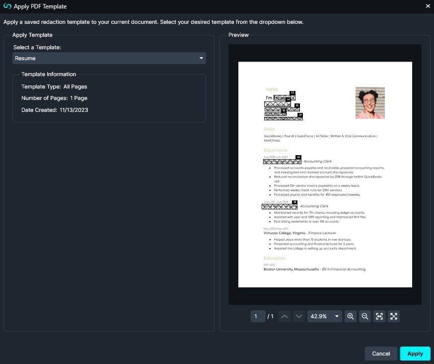 Apply PDF Template Image