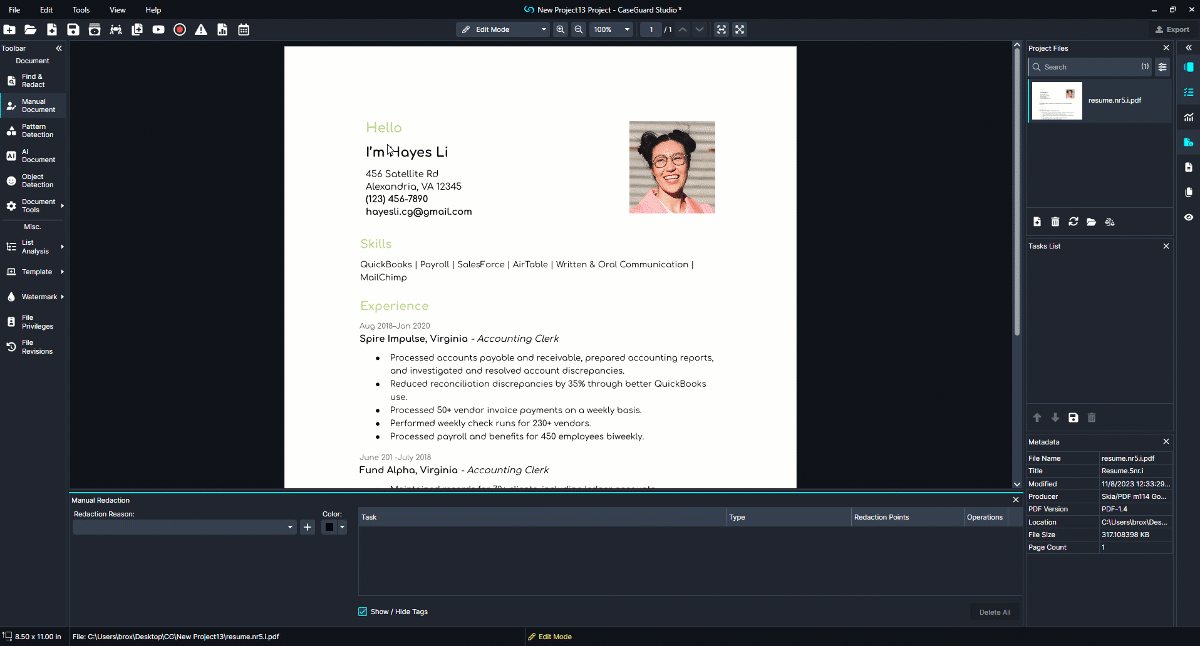 Manual Redaction Gif | CaseGuard Manual Redaction Gif