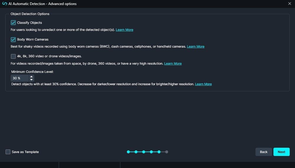 caseguard-ai-automatic-video-advanced-options-window