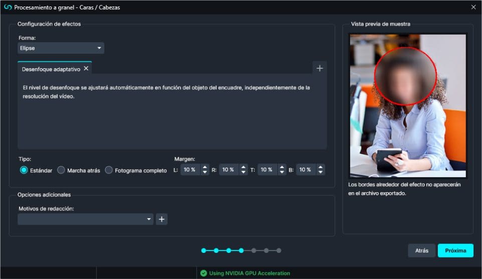 Faces and Heads Redaction options in Spanish