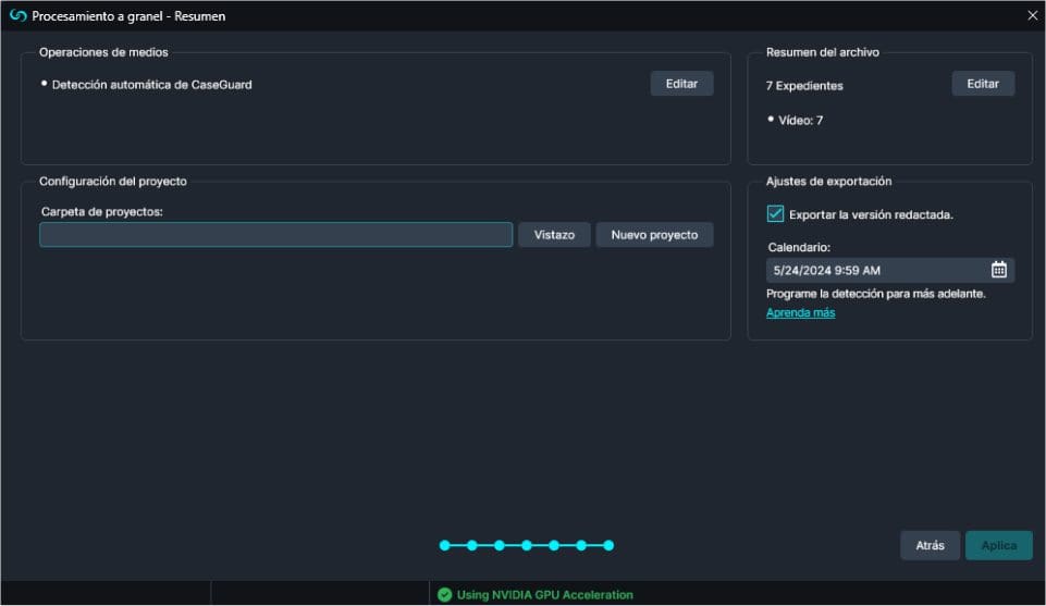 Bulk Processing Summary Window in Spanish