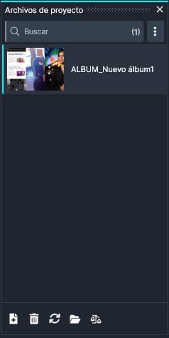 New album in Project files panel in Spanish