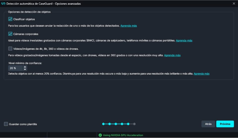 Object Detection Options in Spanish