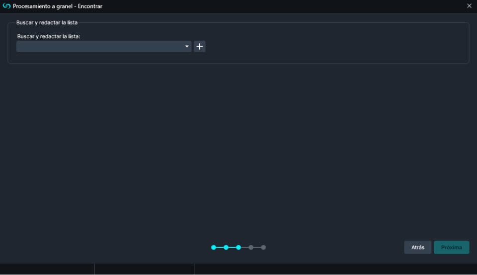 Find and Redact Bulk Redaction window in Spanish
