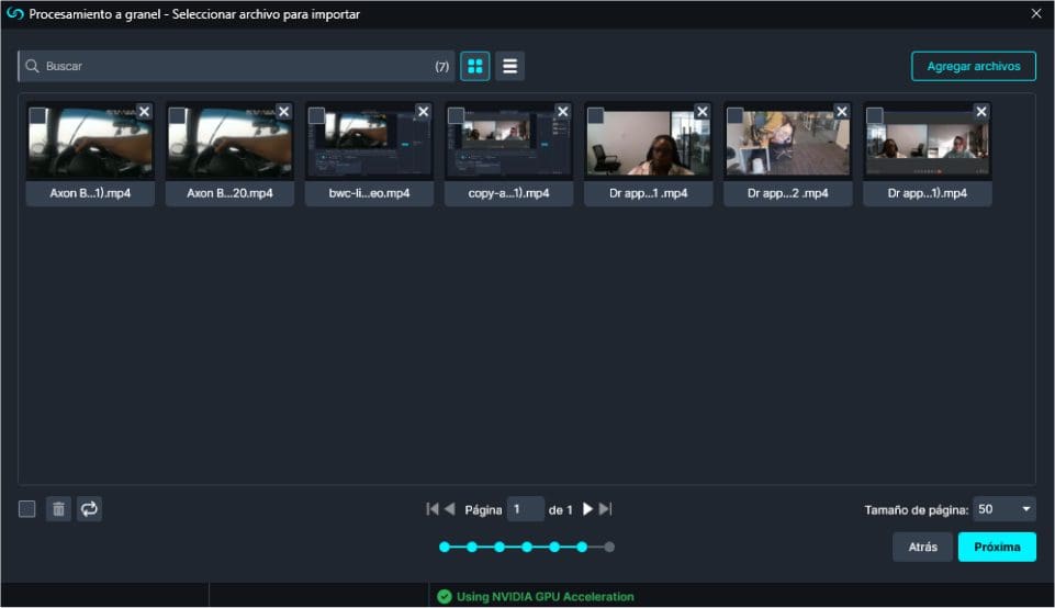 File Selection Window for Bulk Redaction in Spanish