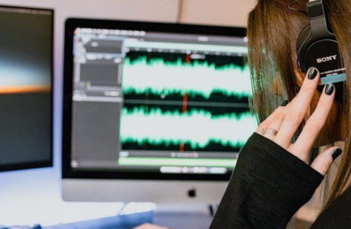 Woman working on Audio file