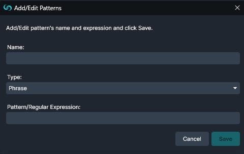 Add/Edit Patterns window