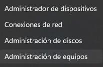 Right click start button popup in Spanish