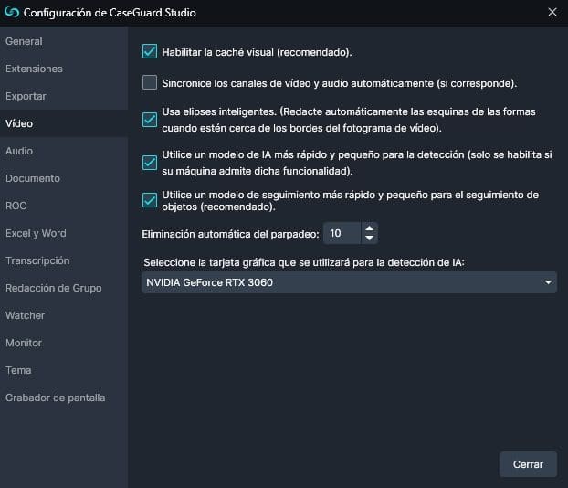Video Settings in Spanish