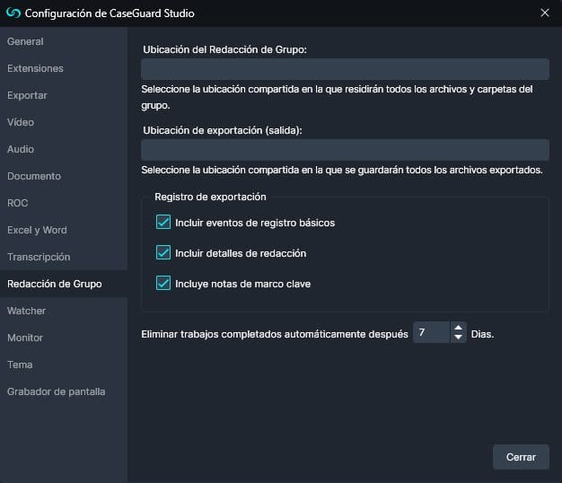 Redaction Pool Settings in Spanish