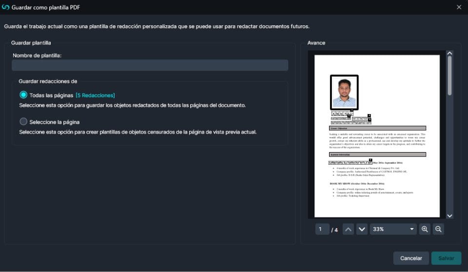 Save as Template in Spanish