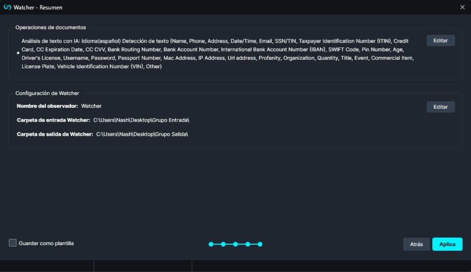 Document AI Analysis Watcher summary in Spanish