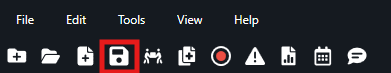 Toolbar with File, Edit, Tools, View, Help menus; the highlighted icon resembles an Open/Import document action.