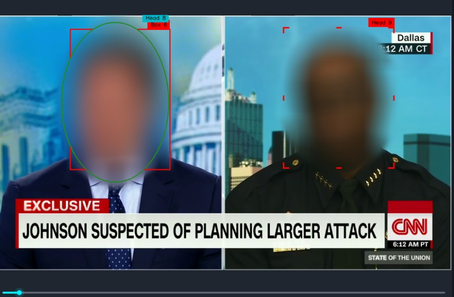 Split-screen CNN news broadcast about Johnson suspected of planning a larger attack; left: man in suit with blurred face, right: uniformed officer with blurred face; Capitol dome in background; on-screen graphics including Exclusive banner and CNN logo.