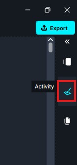 Activity-panel | CaseGuard Blue annotation/pen tool icon selected in the vertical editing toolbar, outlined in red.